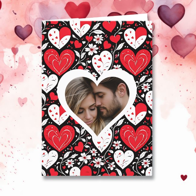 Hearts and Flowers Personalized Photo and Message Holiday Card (Creator Uploaded)