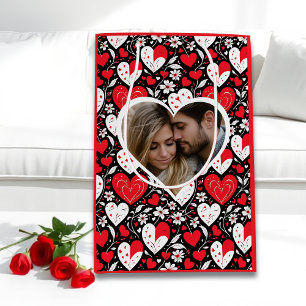 Hearts and Flowers Personalized Photo Valentine's Medium Gift Bag