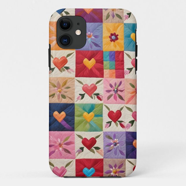 Hearts and flowers quilt Case-Mate iPhone case (Back)