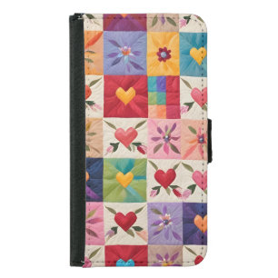 Hearts and flowers quilt samsung galaxy s5 wallet case