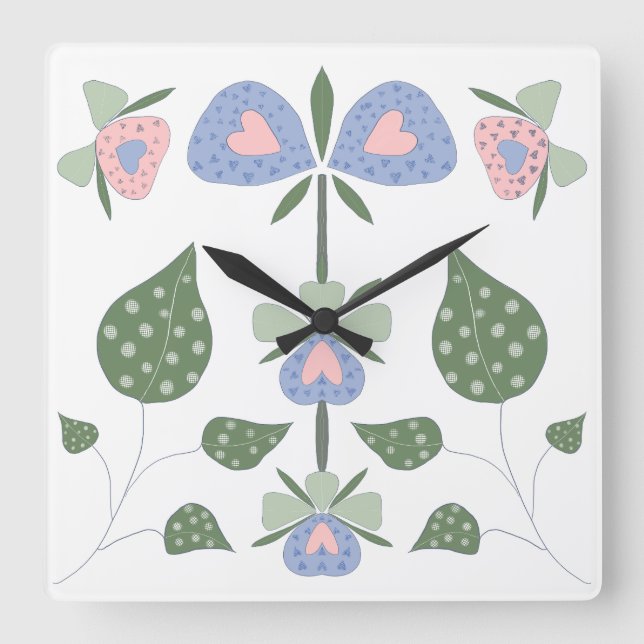 Hearts and Flowers Square Wall Clock (Front)