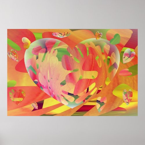 Hearts and Flowers Sunburst Colors Poster