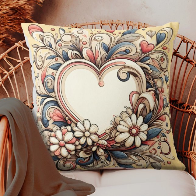 Hearts and Flowers Throw Pillow (Creator Uploaded)