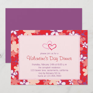 Hearts and Flowers Valentine Day Party Invitation