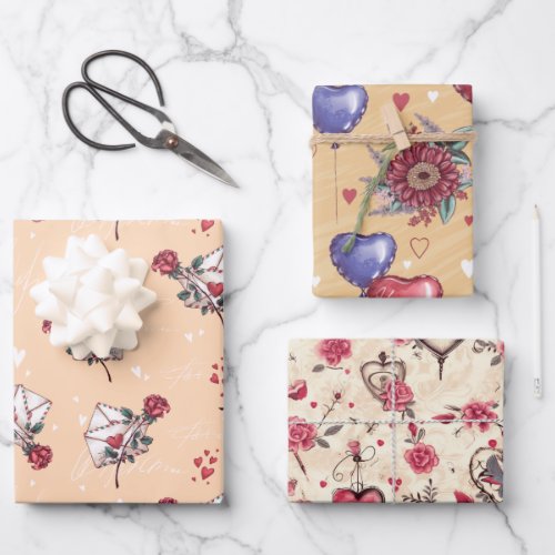 Hearts And Flowers  Wrapping Paper Sheets