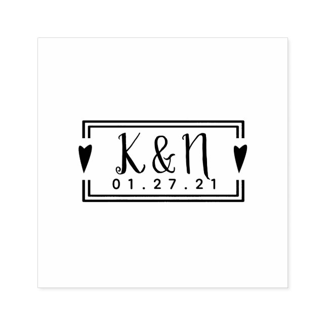 Hearts and Frame Initial Logo Wedding Stamp (Imprint)
