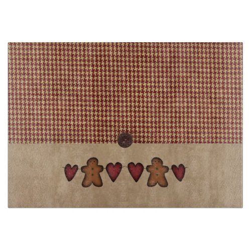 Hearts And Gingerbread Men Glass Cutting Board