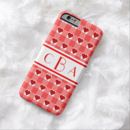 Hearts and Gingham Monogrammed Barely There iPhone 6 Case