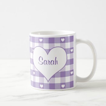 Hearts And Gingham Pastel Lavender Mug by pomegranate_gallery at Zazzle