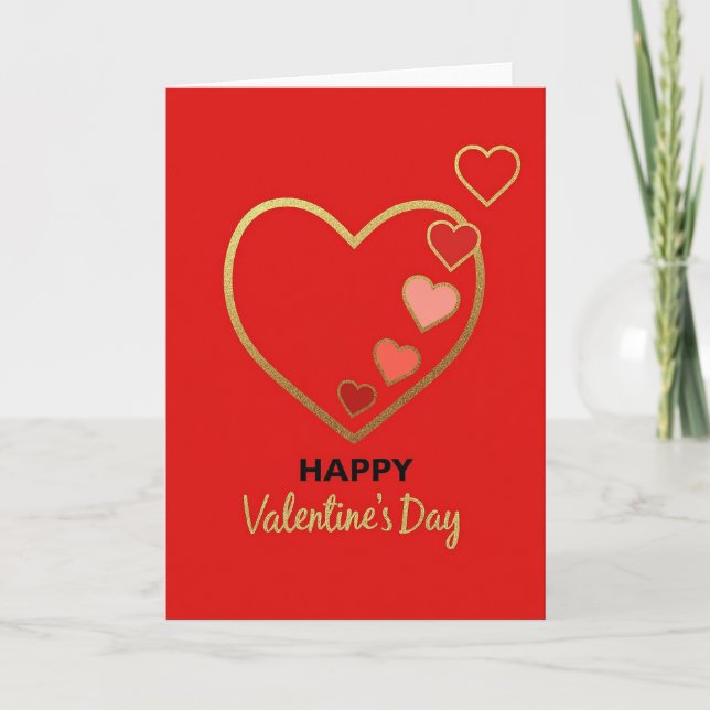 Hearts And Gold Valentines Day Card (Front)
