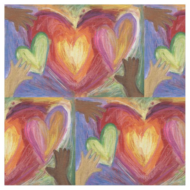 Hearts and Hands Love Art Fabric Material (Close Up)
