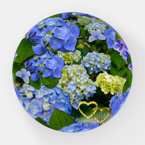 Hearts and Hydrangea Round Paperweight