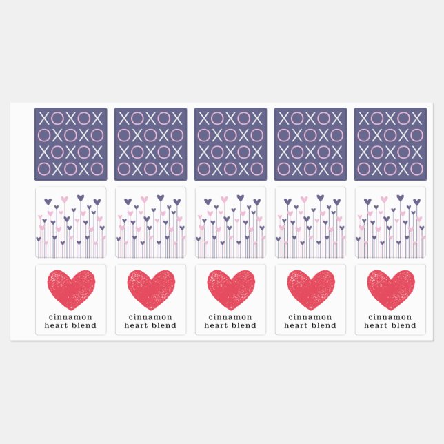 Hearts and Kisses Essential Oil Roller Bottle Labels (Sheet)
