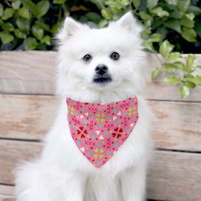 Hearts and Kisses Pink Pattern Pet Bandana Collar (Dog)