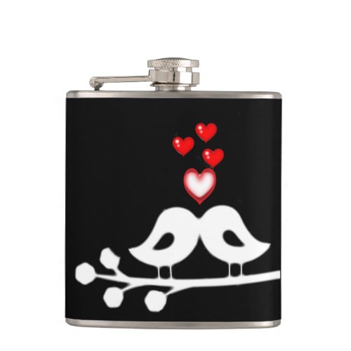 HEARTS AND LOVE BIRDS FLASK FOR HER