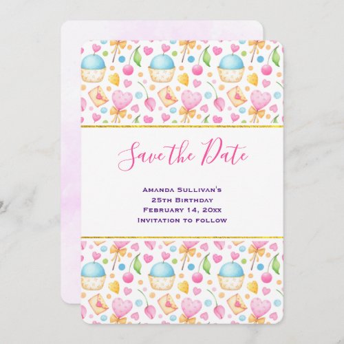 Hearts and Love Delightful Watercolor Pattern Save The Date