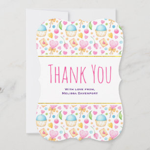 Hearts and Love Delightful Watercolor Pattern Thank You Card
