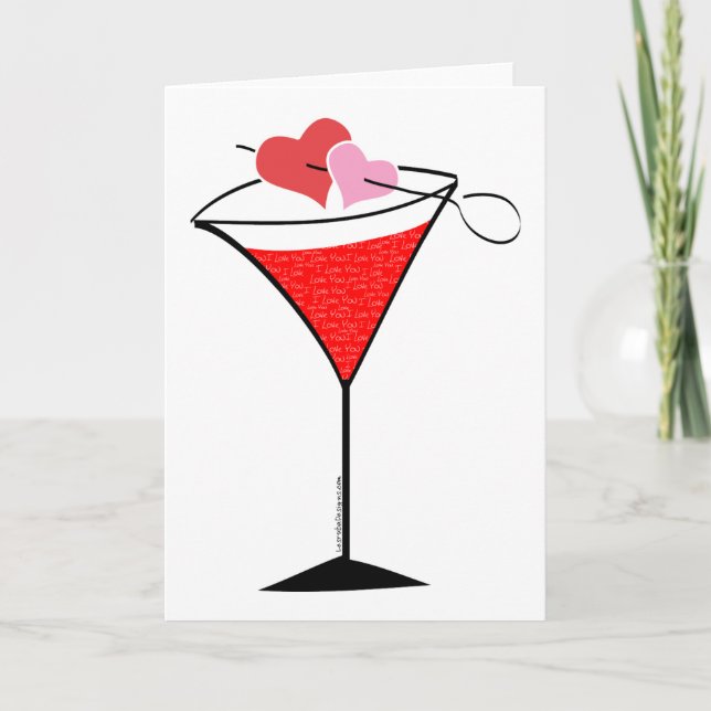 Hearts and Love Martini Holiday Card (Front)