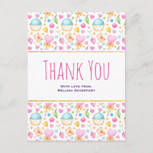 Hearts and Love Watercolor Pattern Thank You Postcard