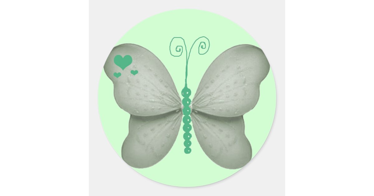 Hearts and Mint Green Butterfly Sticker | Zazzle