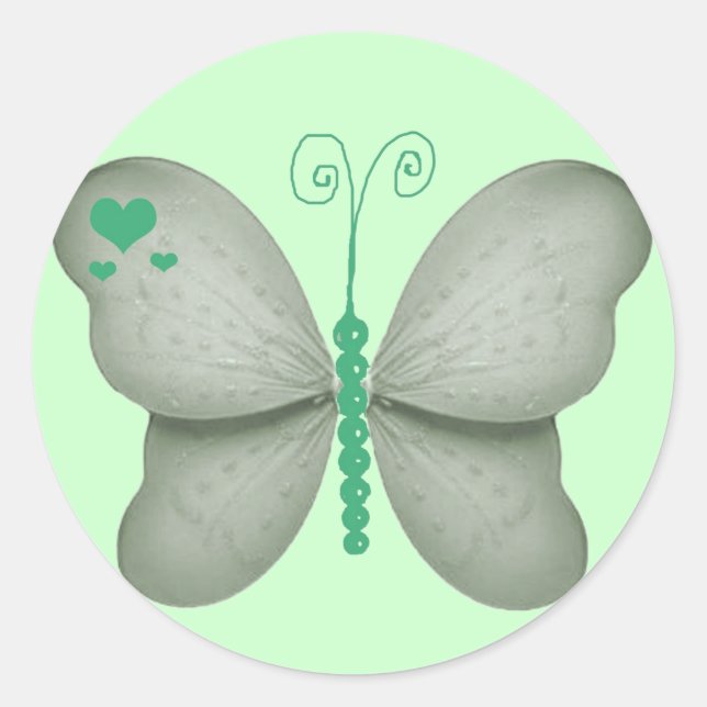 Hearts and Mint Green Butterfly Sticker (Front)
