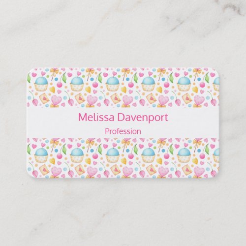 Hearts and Muffins Delightful Watercolor Pattern Business Card