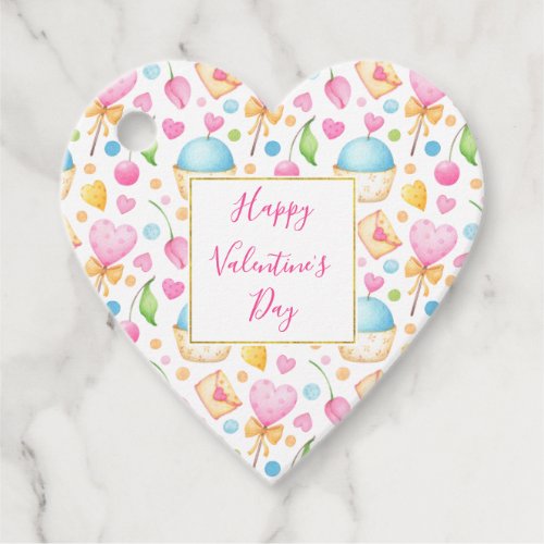 Hearts and Muffins Delightful Watercolor Pattern Favor Tags