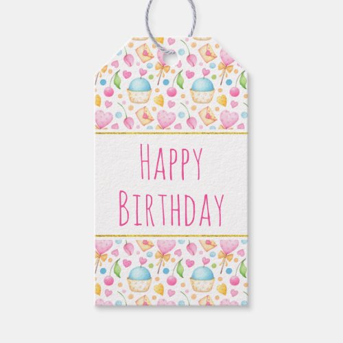 Hearts and Muffins Delightful Watercolor Pattern Gift Tags