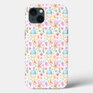 Hearts and Muffins Delightful Watercolor Pattern iPhone 13 Case