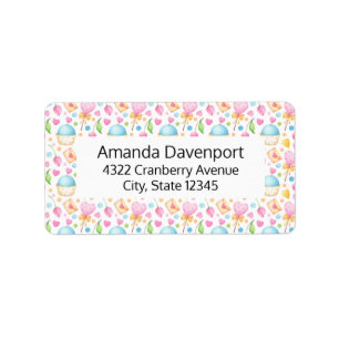 Hearts and Muffins Delightful Watercolor Pattern Label