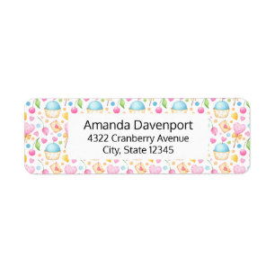 Hearts and Muffins Delightful Watercolor Pattern Label