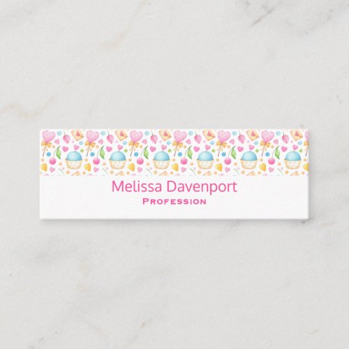 Hearts and Muffins Delightful Watercolor Pattern Mini Business Card