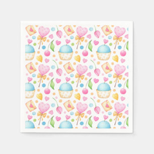 Hearts and Muffins Delightful Watercolor Pattern Napkins
