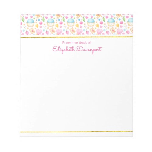 Hearts and Muffins Delightful Watercolor Pattern Notepad