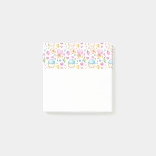  Hearts and Muffins Delightful Watercolor Pattern Post_it Notes