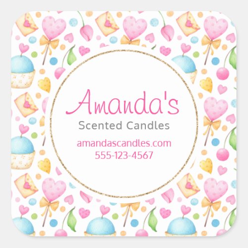 Hearts and Muffins Pastel Watercolor Business Square Sticker