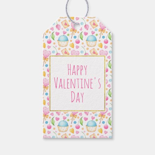 Hearts and Muffins Valentines Watercolor Pattern Gift Tags