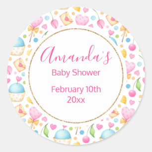 Hearts and Muffins Watercolor Pattern Party Classic Round Sticker