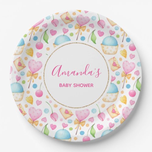 Hearts and Muffins Watercolor Pattern Party Paper Plates