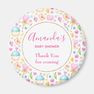 Hearts and Muffins Watercolor Pattern Party Thanks Magnet