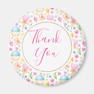 Hearts and Muffins Watercolor Pattern Thank You Magnet