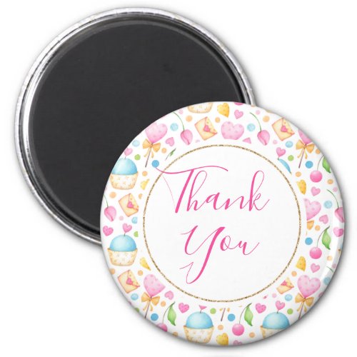 Hearts and Muffins Watercolor Pattern Thank You Magnet