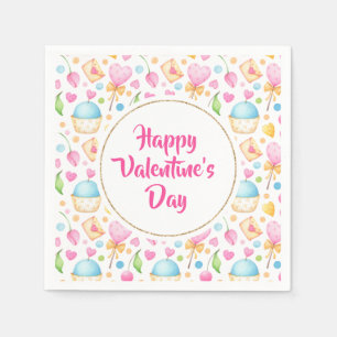 Hearts and Muffins Watercolor Pattern Valentine's Napkins