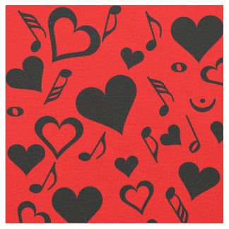 Hearts and Music Notes Fabric