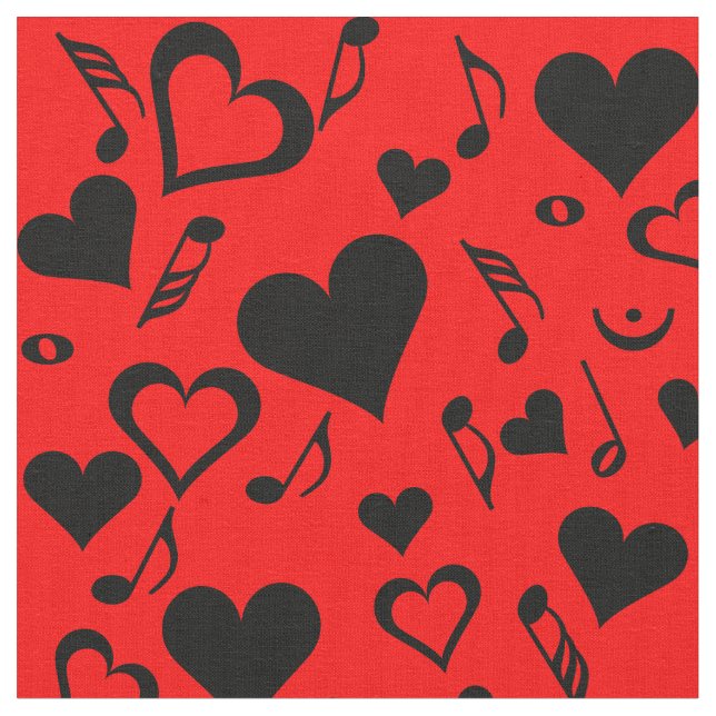 Hearts and Music Notes  Fabric (Close Up)