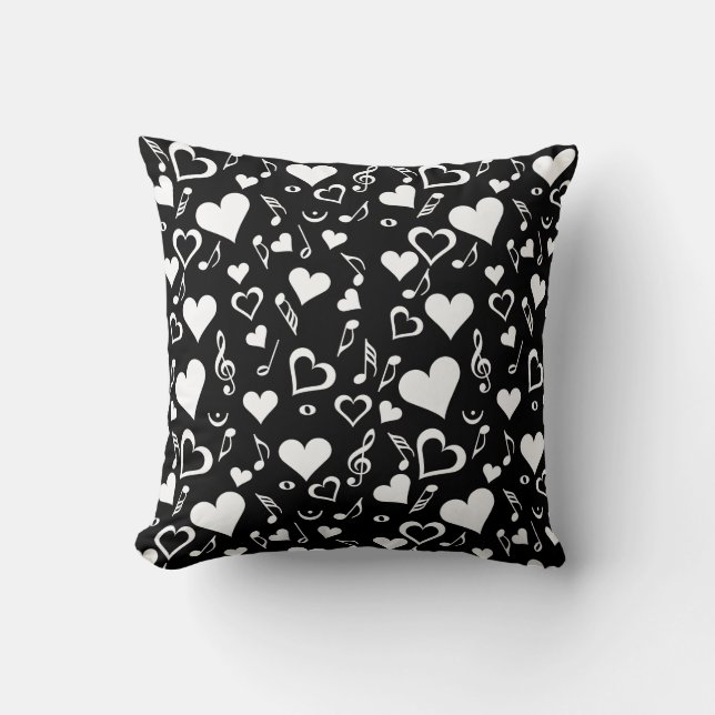 Hearts and Music Notes Throw Pillow (Front)