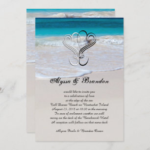 Hearts and Ocean Scene Custom Wedding Invitations