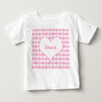 Hearts And Pastel Gingham Check Baby T-shirt by pomegranate_gallery at Zazzle
