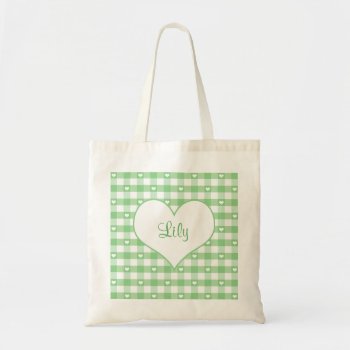 Hearts And Pastel Gingham Check Tote Bag by pomegranate_gallery at Zazzle