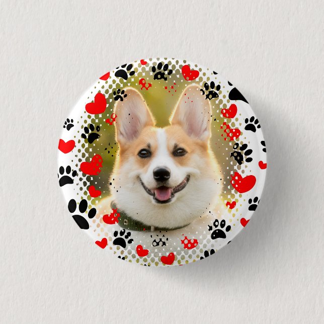 Hearts And Paw Prints Dog Frame Button (Front)